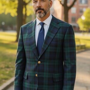 Vintage Downing Street for Arthur Koritz Plaid Blazer Black Watch Tartan Green